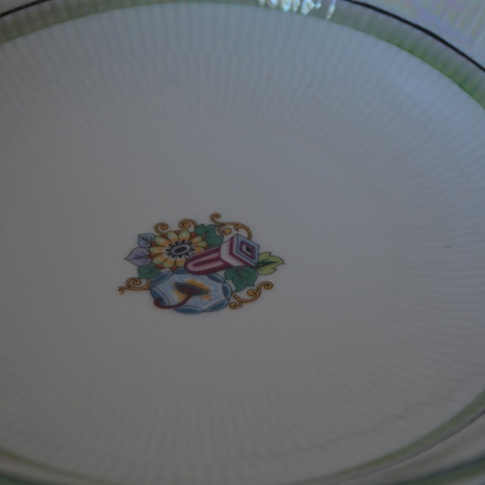 Antique Bavaria Germany LusterWare 9" Serving Bowl Green Floral Flowers Decor - Picture 4 of 9